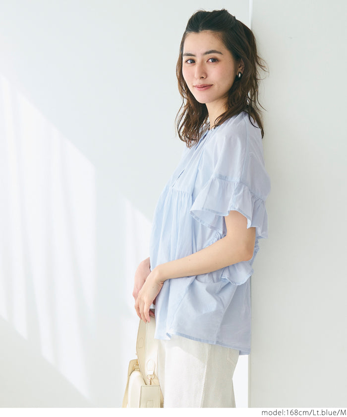 coca gauze sleeve frill blouse