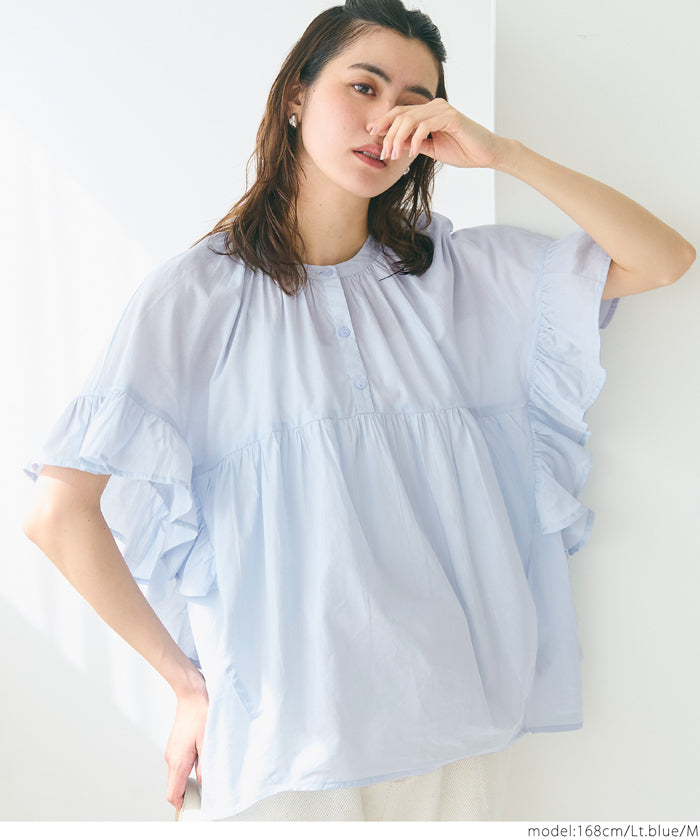 coca gauze sleeve frill blouse