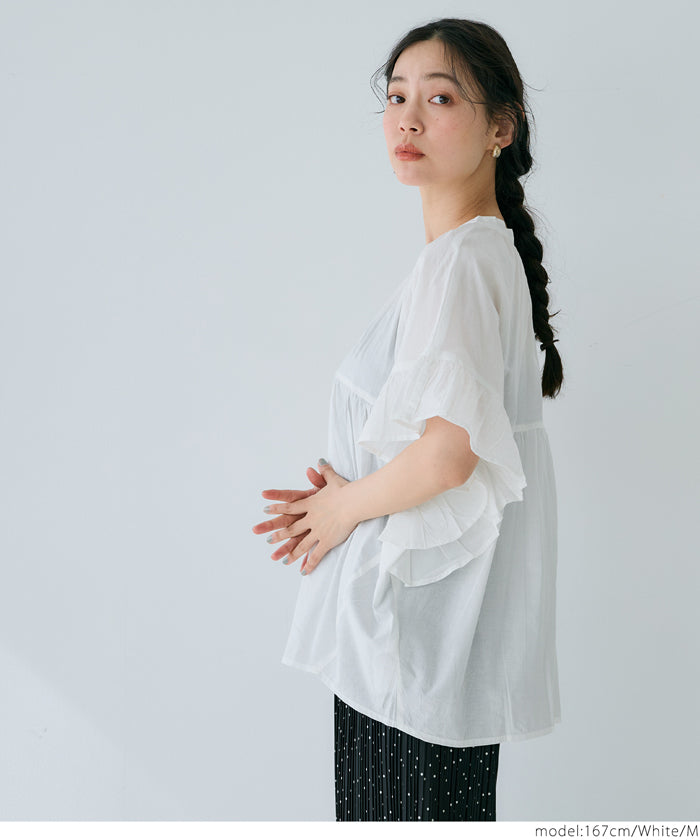 coca gauze sleeve frill blouse