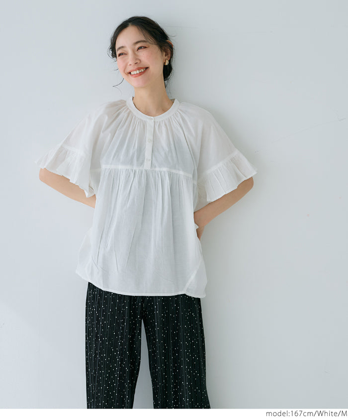 coca gauze sleeve frill blouse