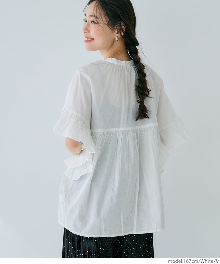 coca gauze sleeve frill blouse