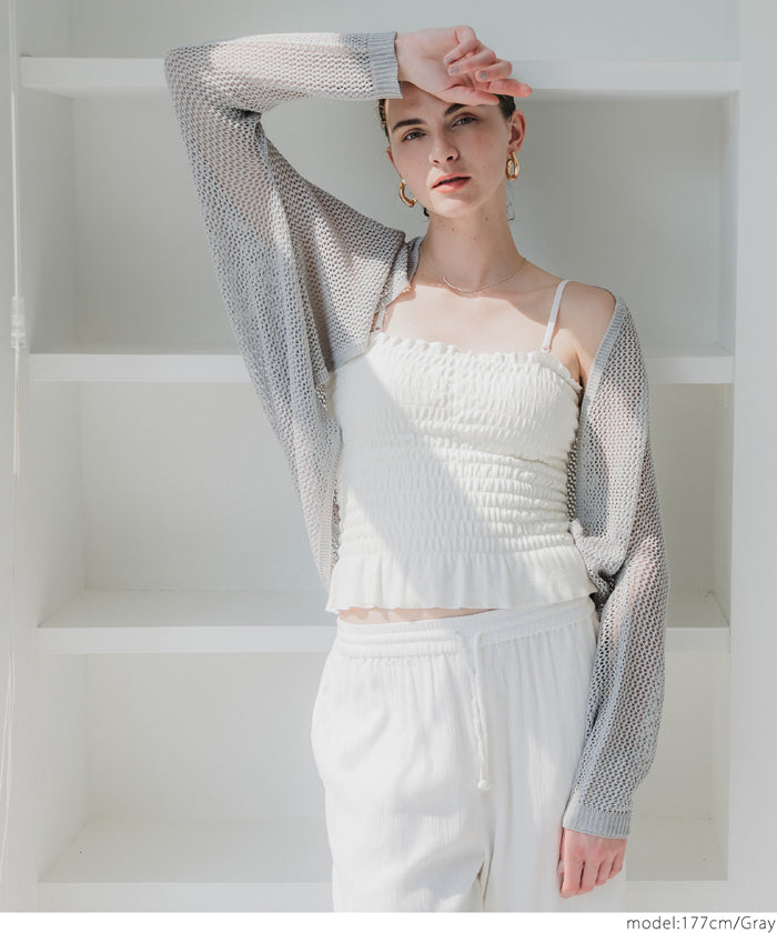 コカ coca 麻タッチメッシュカーディガン （Black） Black