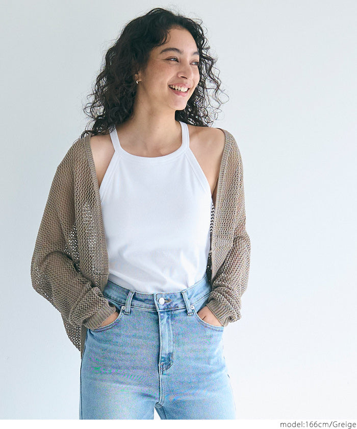 コカ coca 麻タッチメッシュカーディガン （Black） Black