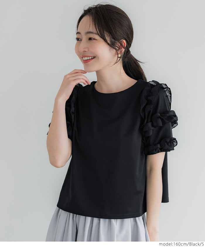 コカ coca 袖フリル半袖トップス （Black） Black