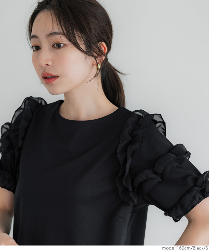 コカ coca 袖フリル半袖トップス （Black） Black