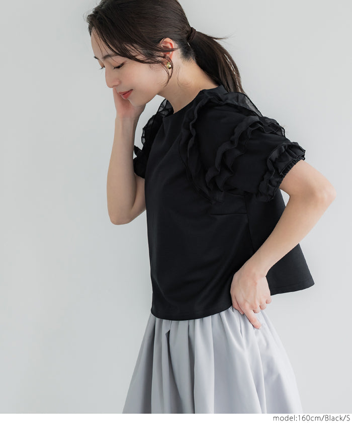 コカ coca 袖フリル半袖トップス （Black） Black