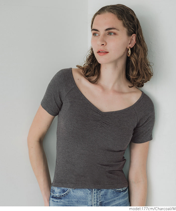 コカ coca リブギャザートップス （Black） Black