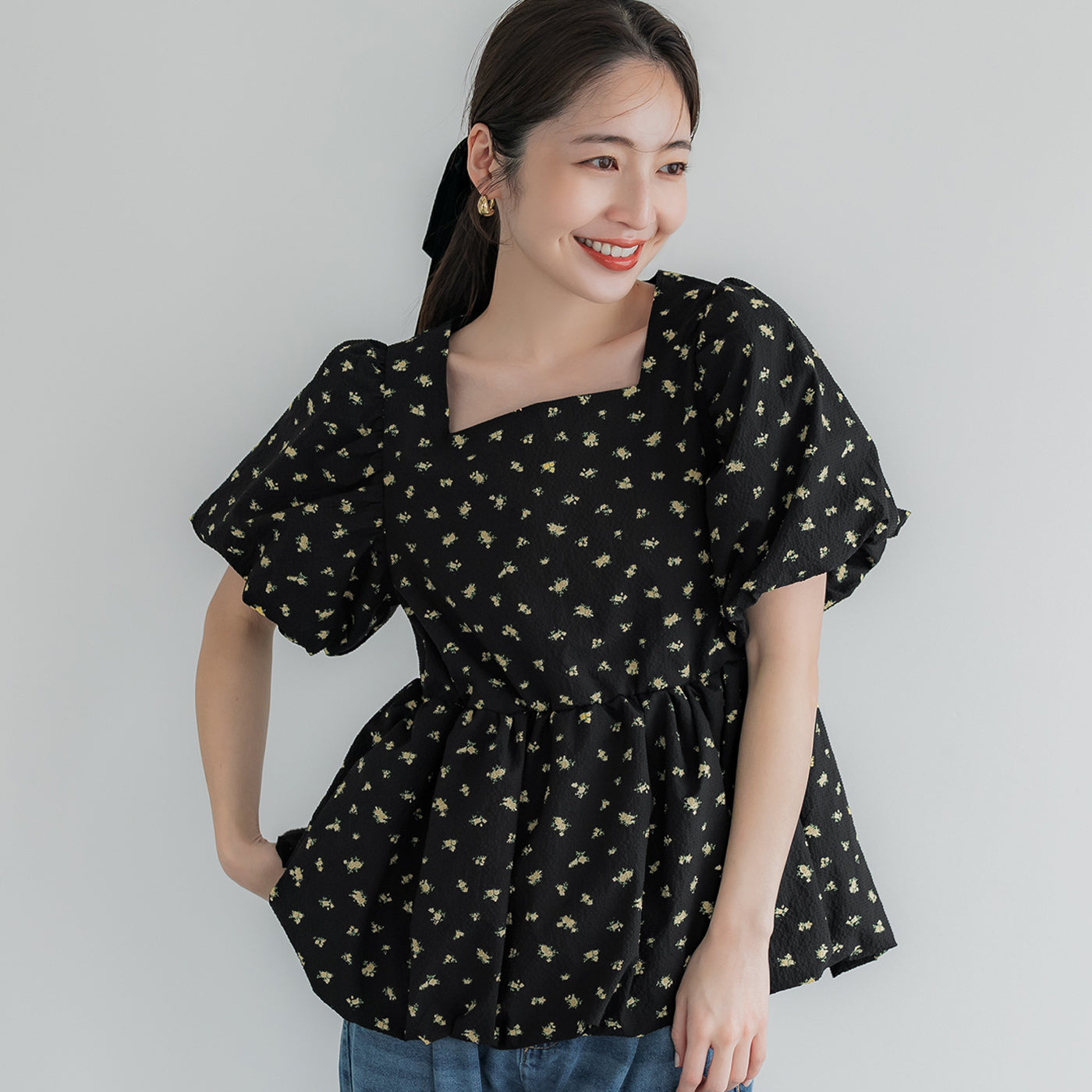 コカ coca サッカーバルーンブラウス （Black） Black