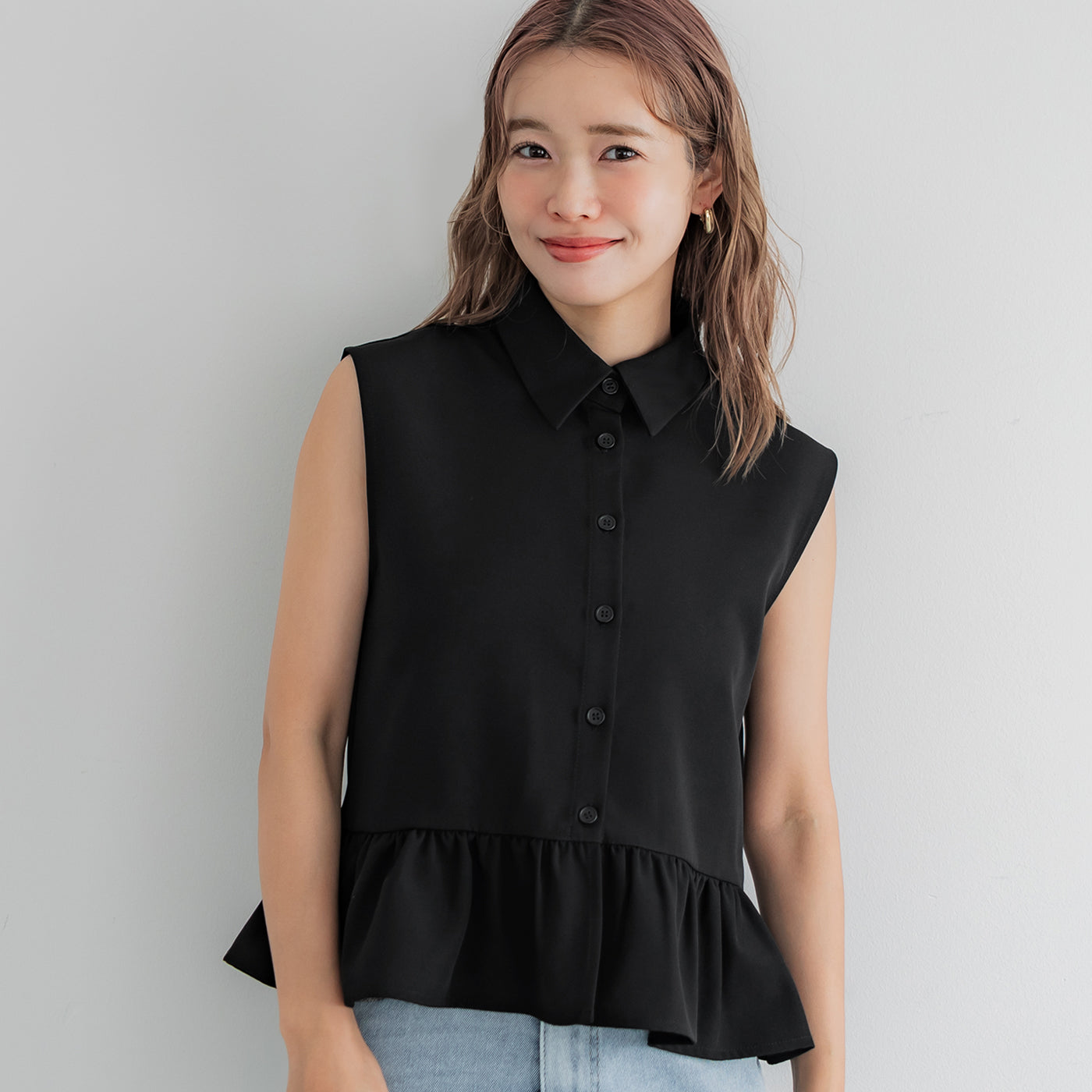 コカ coca ギャザー切替ノースリーブブラウス （Black） Black