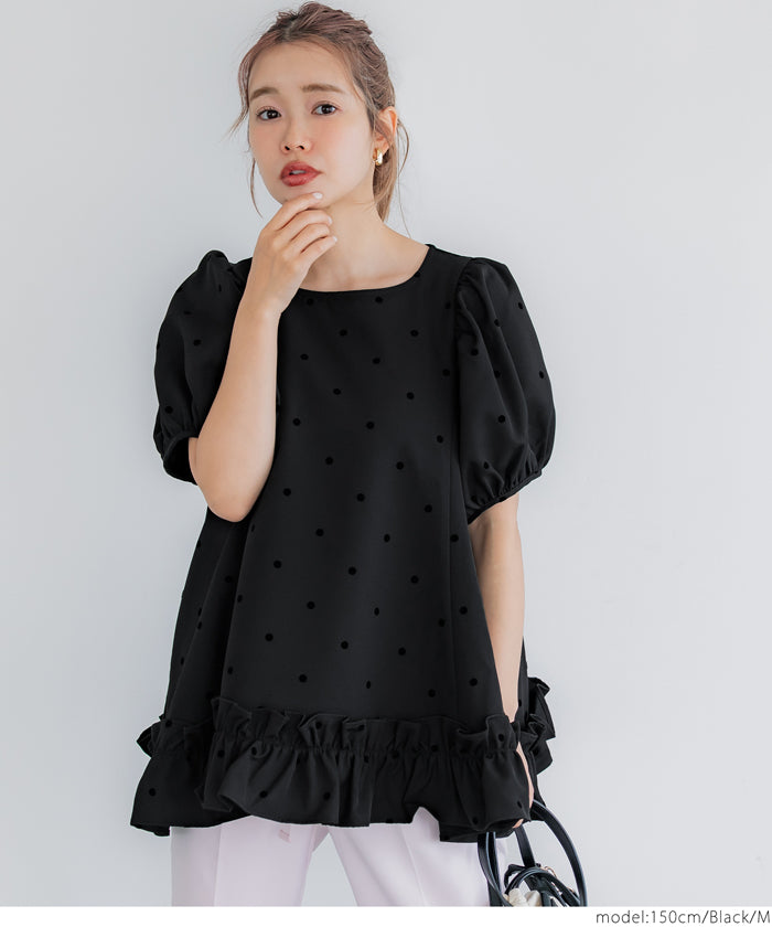コカ coca フロッキードットフリルブラウス （Black） Black
