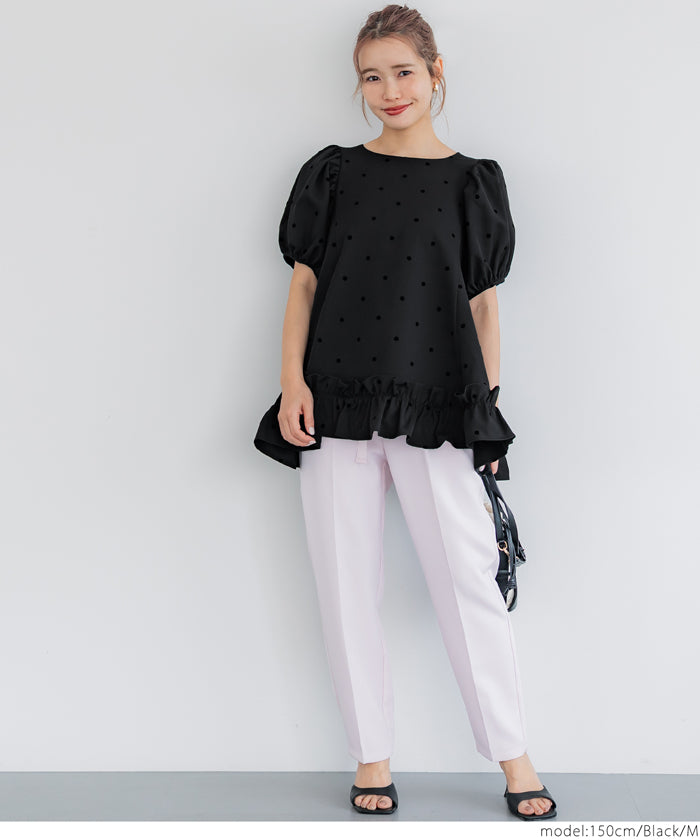 コカ coca フロッキードットフリルブラウス （Black） Black