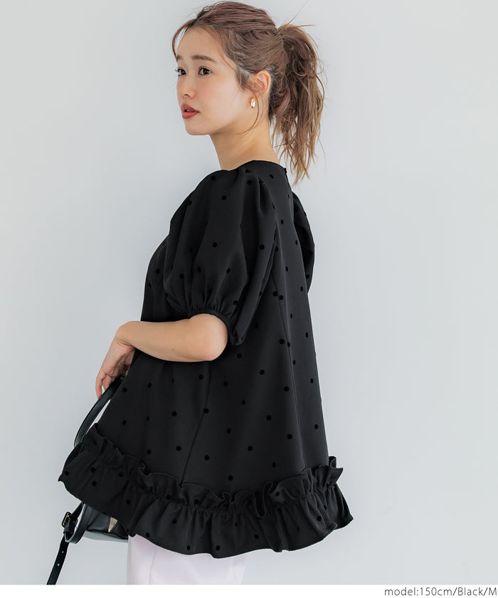 コカ coca フロッキードットフリルブラウス （Black） Black