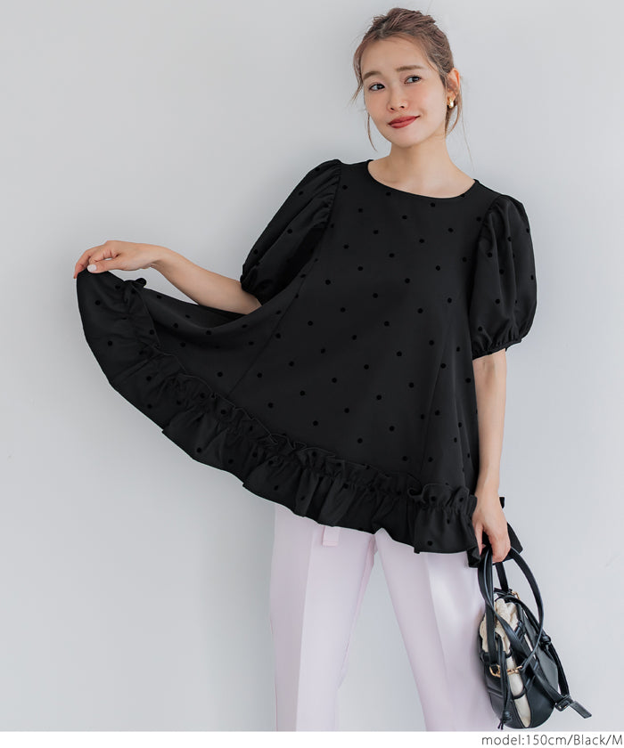 コカ coca フロッキードットフリルブラウス （Black） Black