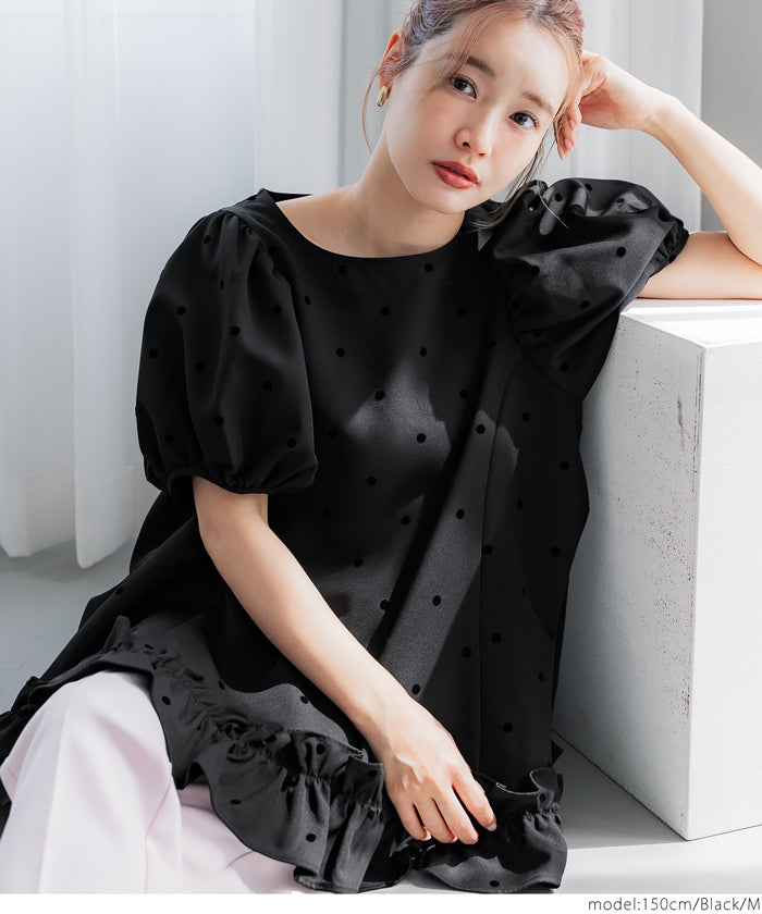 コカ coca フロッキードットフリルブラウス （Black） Black