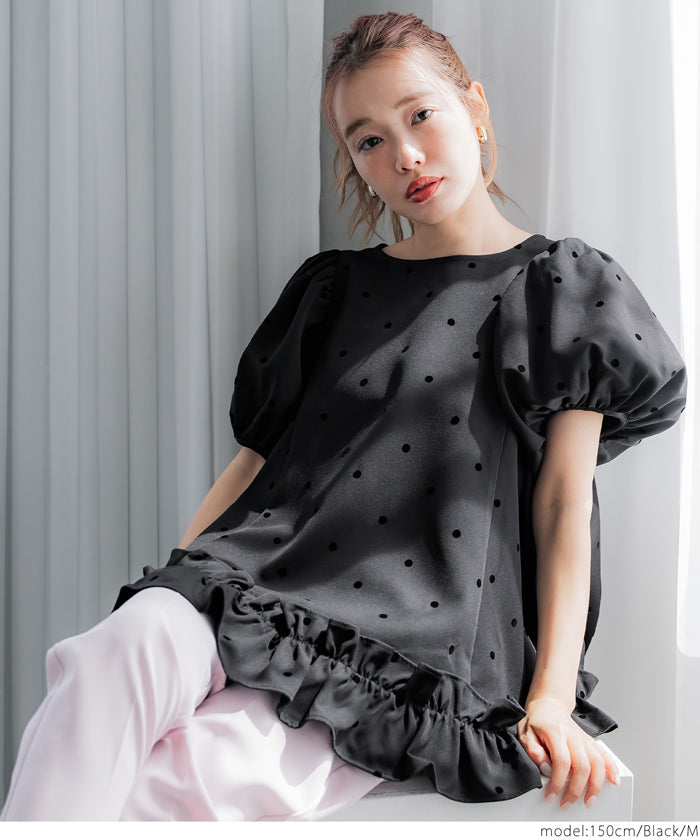 コカ coca フロッキードットフリルブラウス （Black） Black