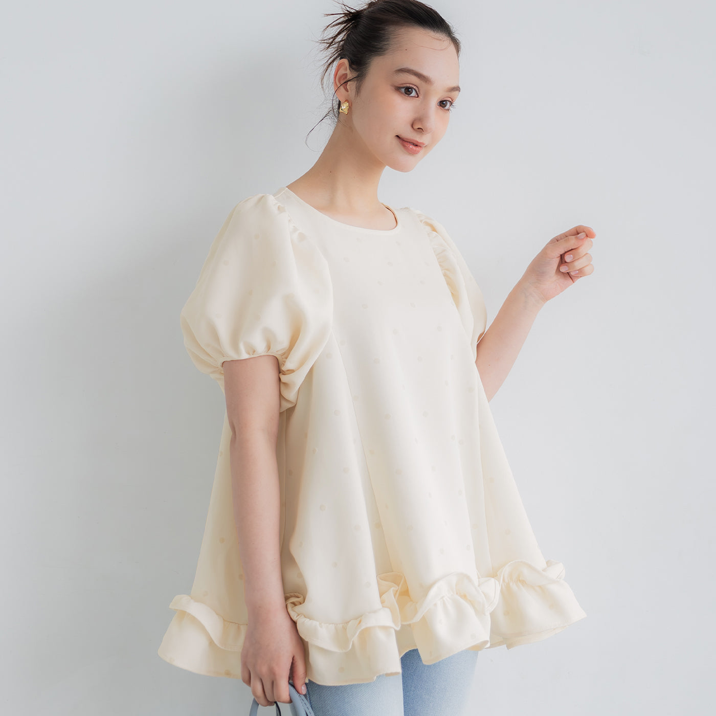 コカ coca フロッキードットフリルブラウス （Ivory） Ivory