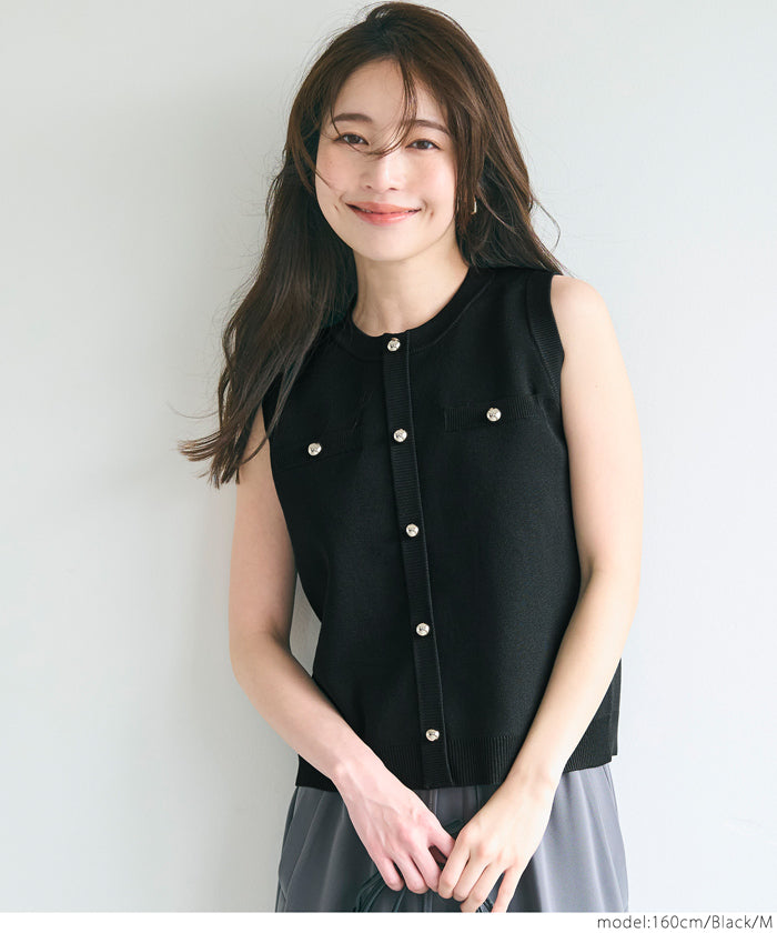 コカ coca ゴールドボタンノースリーブニットプルオーバー （Black） Black