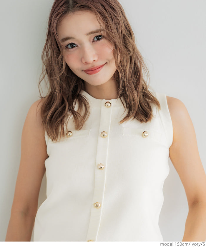 コカ coca ゴールドボタンノースリーブニットプルオーバー （Black） Black