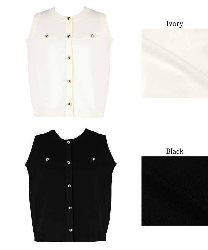 コカ coca ゴールドボタンノースリーブニットプルオーバー （Black） Black