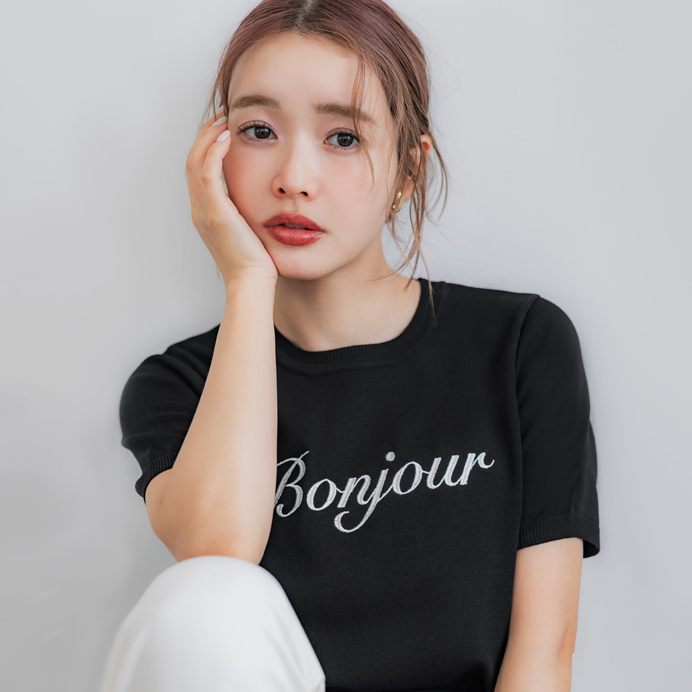 コカ coca シャリ感レーヨンロゴ刺繍ニット （Black） Black