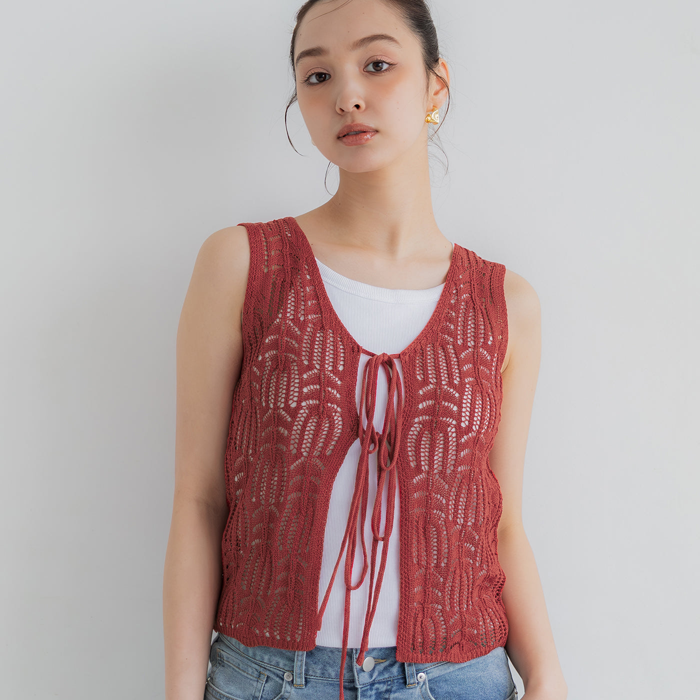 コカ coca リボンクロシェタンクトップ （Red） Red
