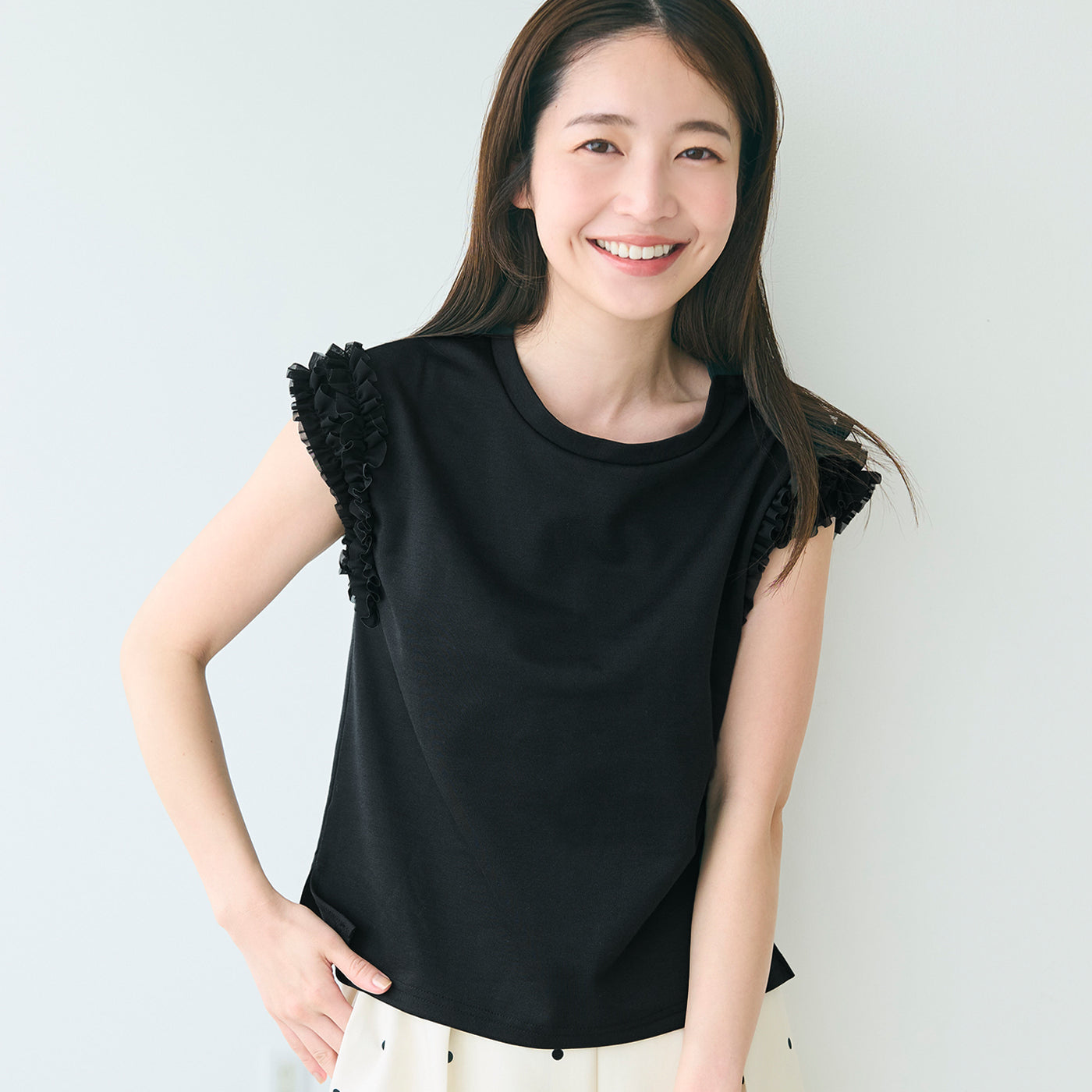 コカ coca 肩フリルノースリーブTシャツ （Black） Black