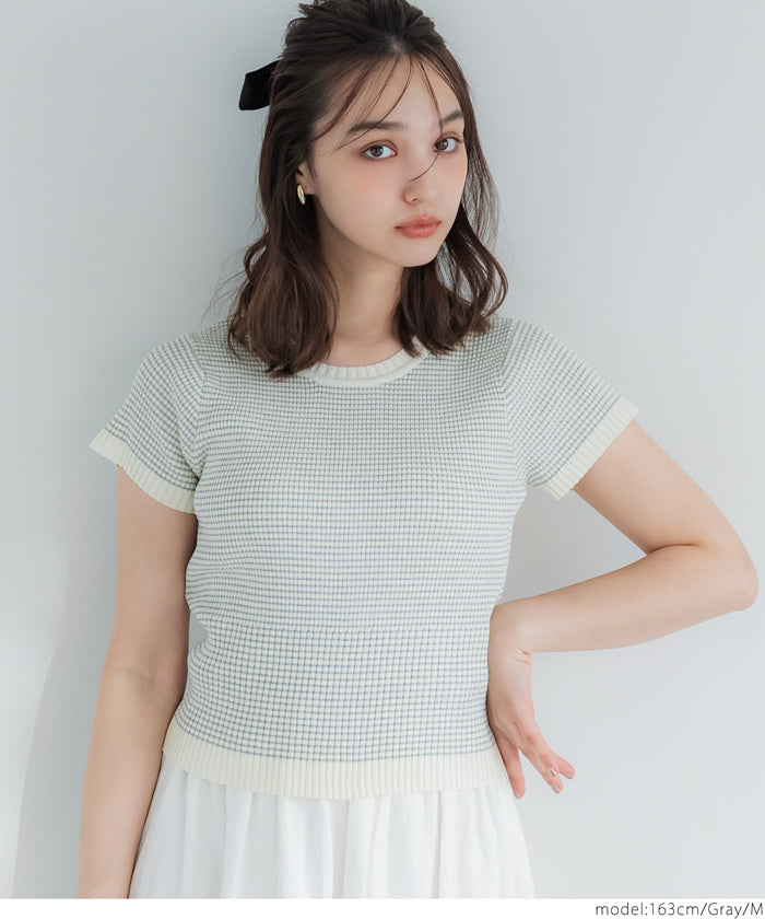 コカ coca ボーダーコンパクトニットトップス （Black） Black
