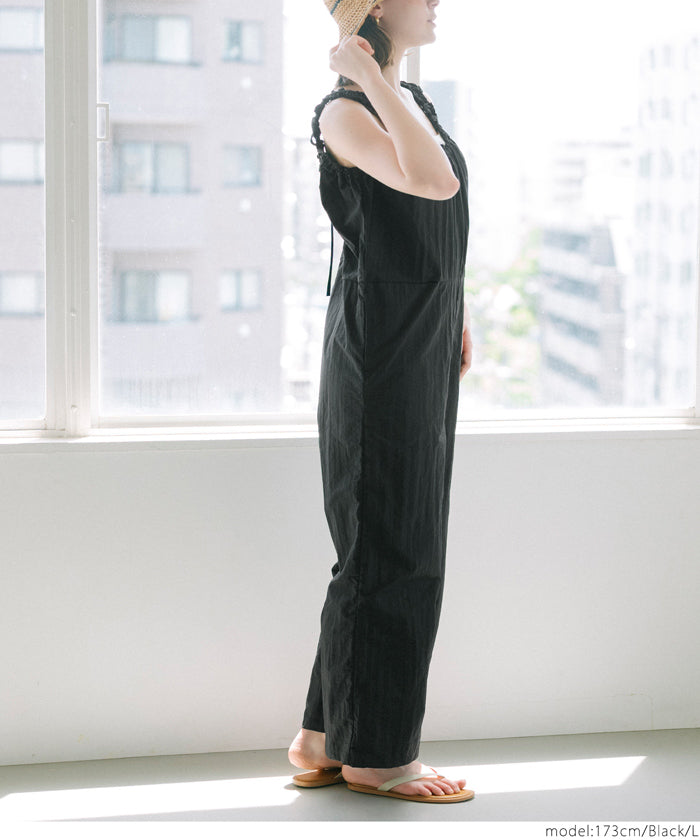 コカ coca ワッシャーナイロン肩ギャザーオールインワン （Black） Black