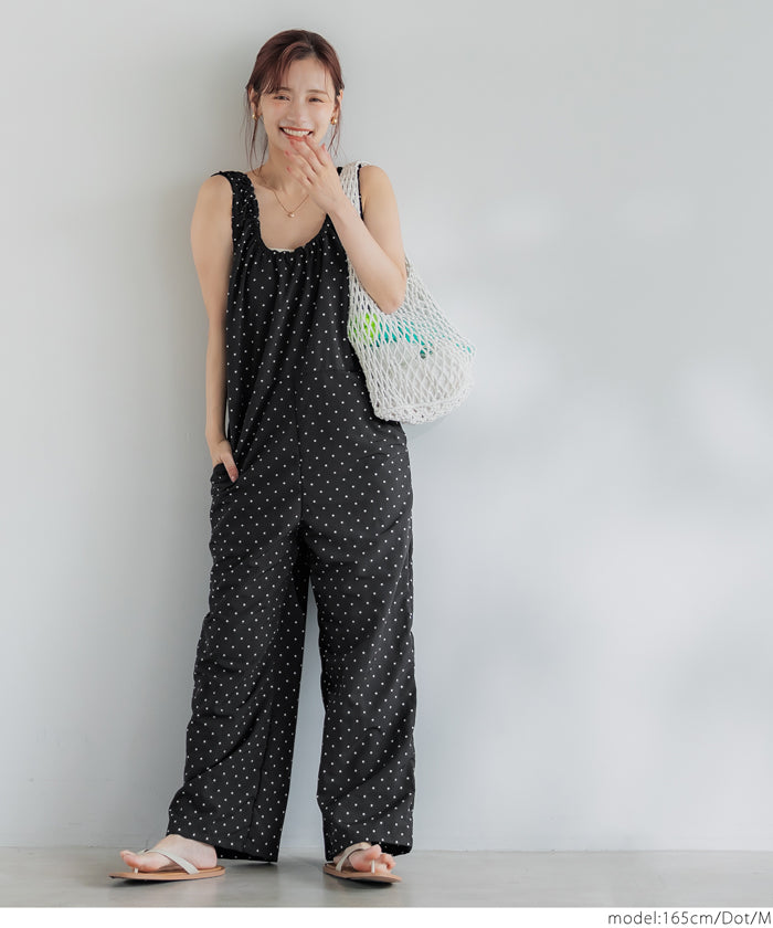コカ coca ワッシャーナイロン肩ギャザーオールインワン （Black） Black