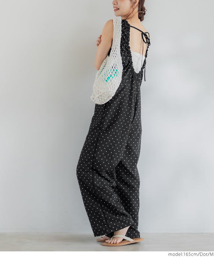 コカ coca ワッシャーナイロン肩ギャザーオールインワン （Black） Black