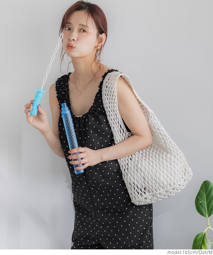 コカ coca ワッシャーナイロン肩ギャザーオールインワン （Black） Black