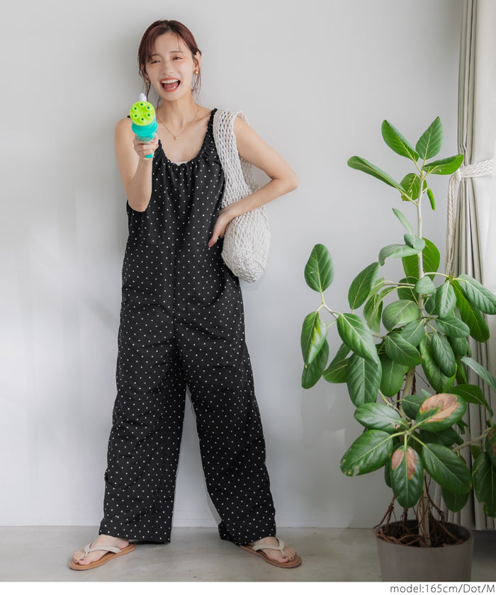 コカ coca ワッシャーナイロン肩ギャザーオールインワン （Black） Black
