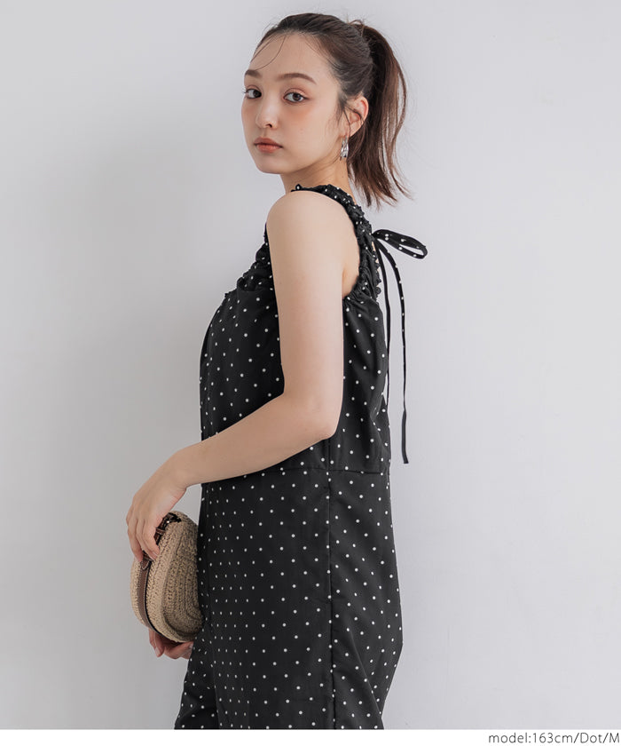 コカ coca ワッシャーナイロン肩ギャザーオールインワン （Black） Black