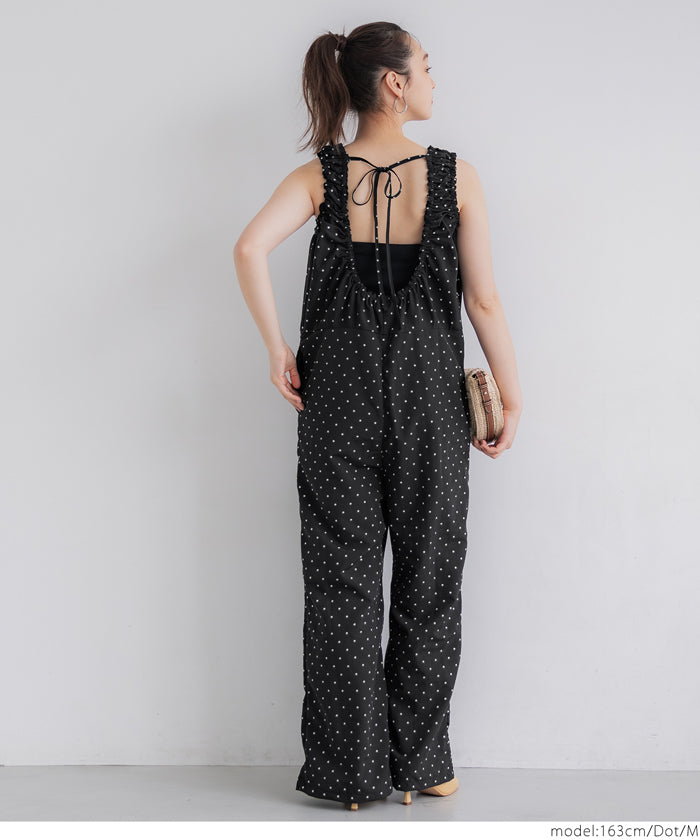 コカ coca ワッシャーナイロン肩ギャザーオールインワン （Black） Black