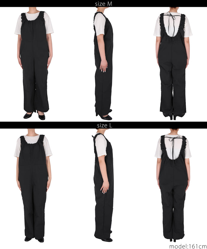 コカ coca ワッシャーナイロン肩ギャザーオールインワン （Black） Black