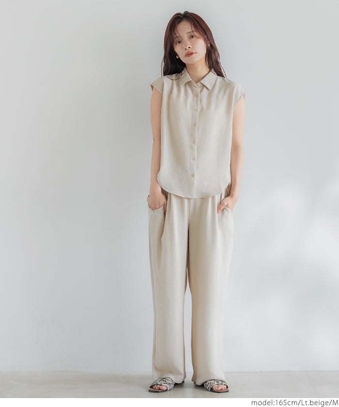 コカ coca シボサテンライクノースリーブラウンドシャツ （Lt.beige） Lt.beige