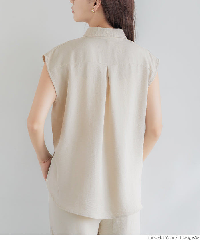 コカ coca シボサテンライクノースリーブラウンドシャツ （Lt.beige） Lt.beige
