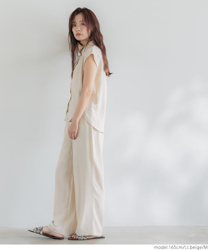 コカ coca シボサテンライクノースリーブラウンドシャツ （Lt.beige） Lt.beige