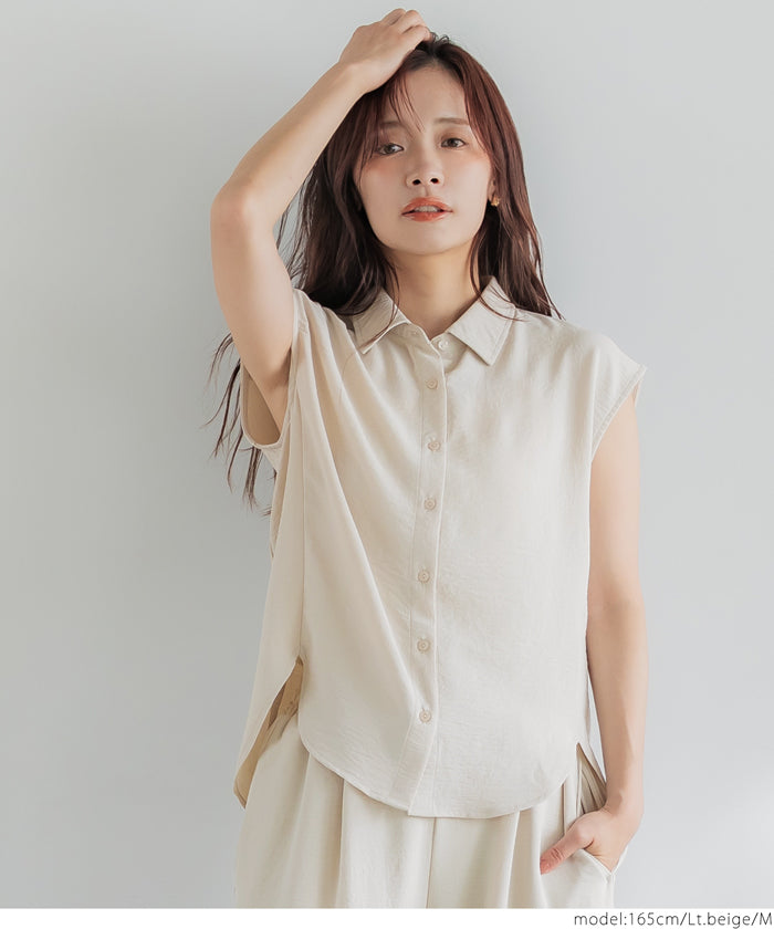 コカ coca シボサテンライクノースリーブラウンドシャツ （Lt.beige） Lt.beige