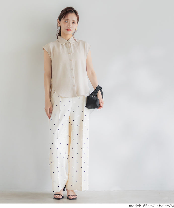 コカ coca シボサテンライクノースリーブラウンドシャツ （Lt.beige） Lt.beige