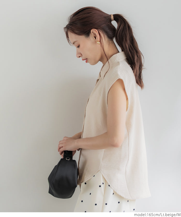 コカ coca シボサテンライクノースリーブラウンドシャツ （Lt.beige） Lt.beige