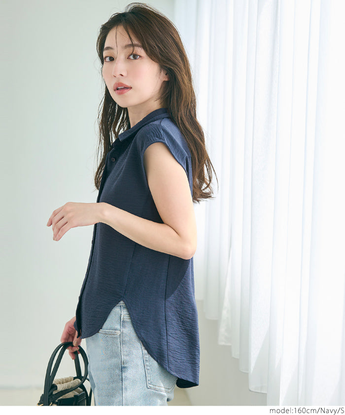 コカ coca シボサテンライクノースリーブラウンドシャツ （Lt.beige） Lt.beige