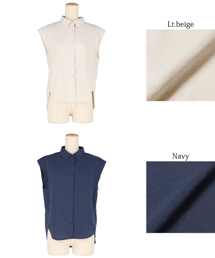 コカ coca シボサテンライクノースリーブラウンドシャツ （Lt.beige） Lt.beige