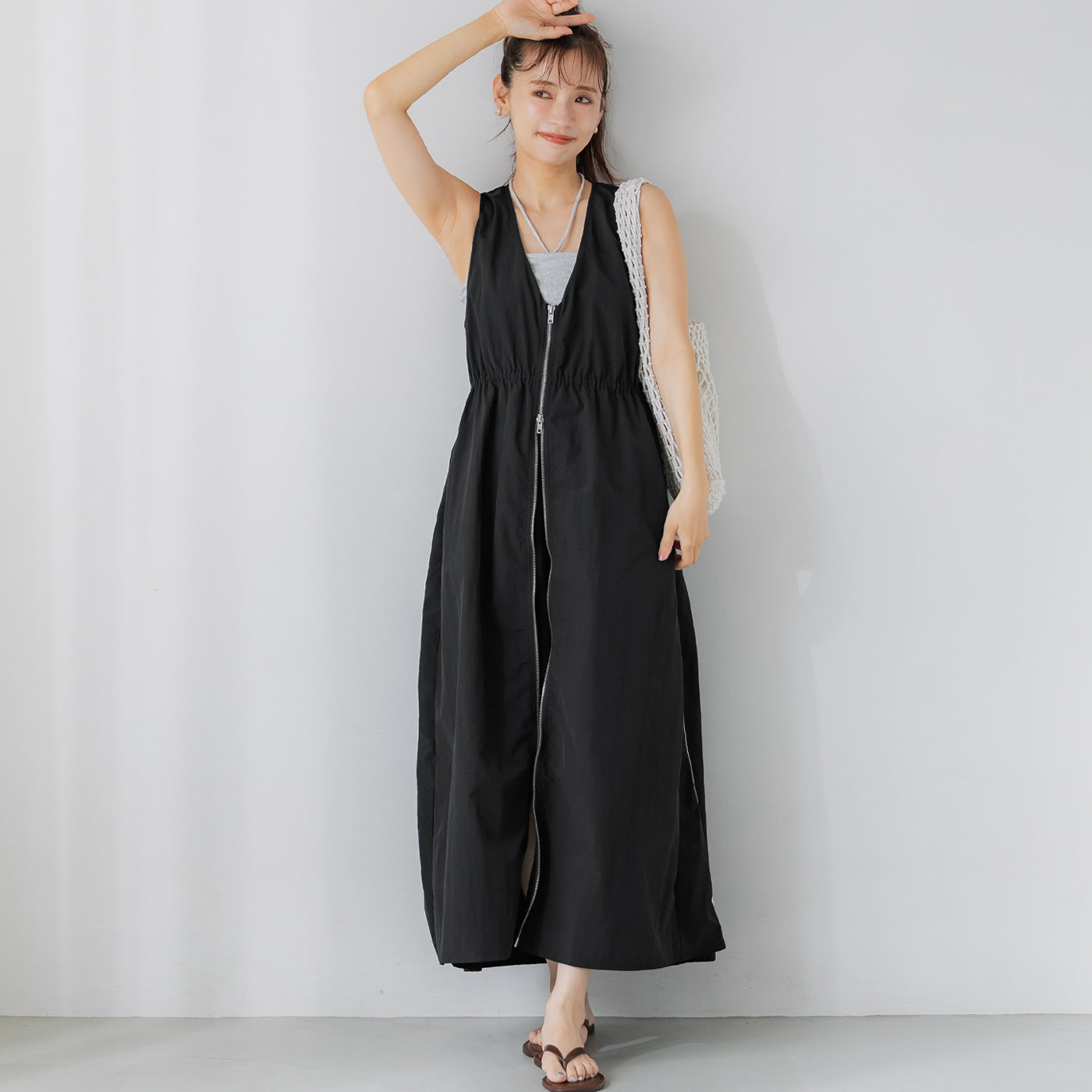 コカ coca ナイロンワッシャーサイドラインドレス （Black） Black