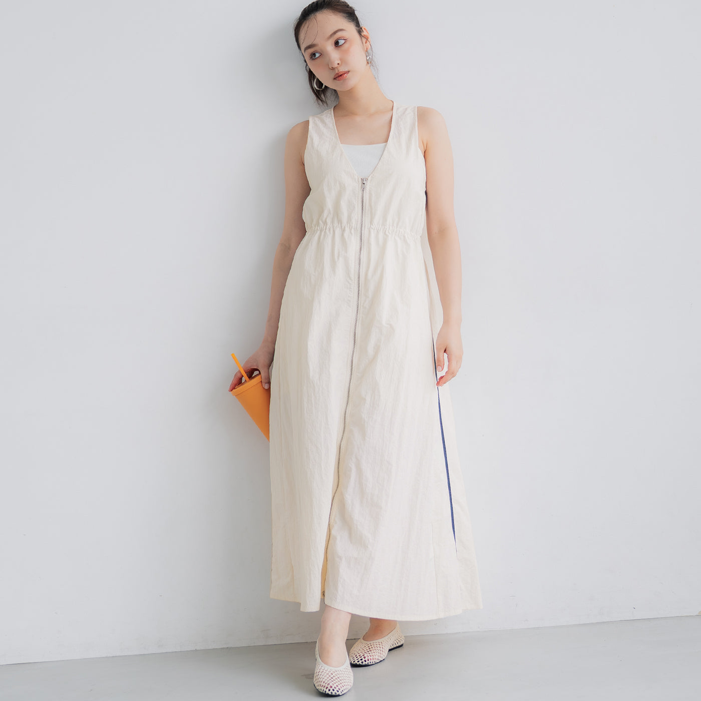 コカ coca ナイロンワッシャーサイドラインドレス （White） White