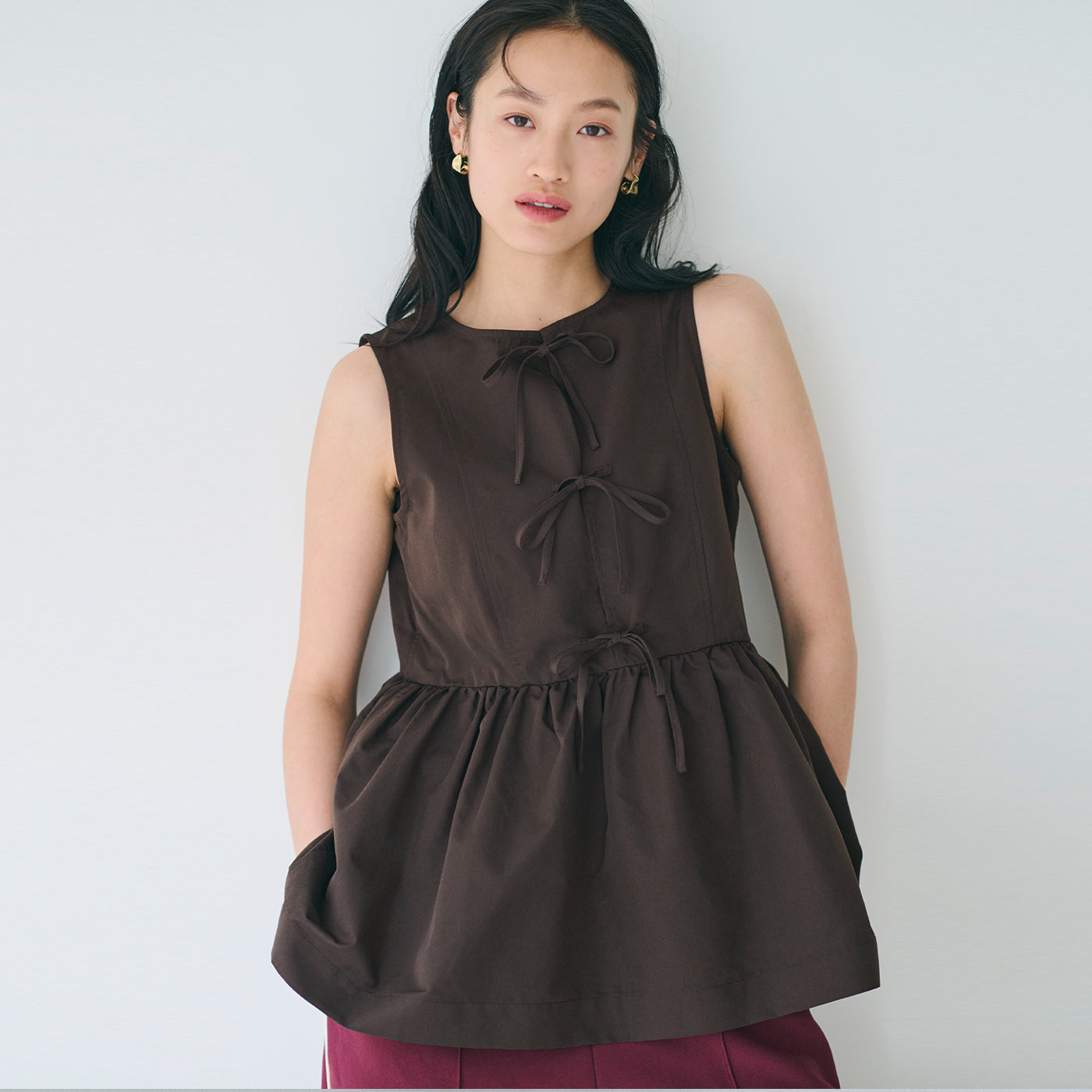 コカ coca ノースリーブリボンブラウス （Brown） Brown