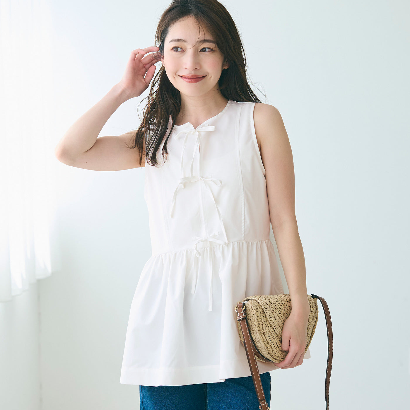 コカ coca ノースリーブリボンブラウス （White） White