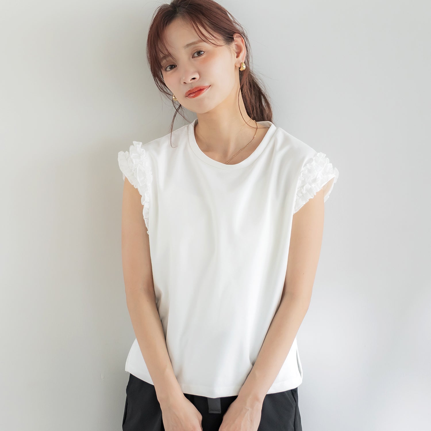 コカ coca 肩フリルノースリーブTシャツ （White） White