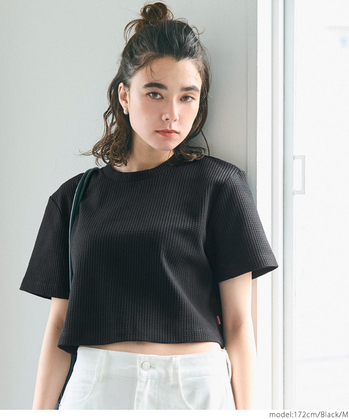 コカ coca ワッフルクロップドTシャツ （Black） Black