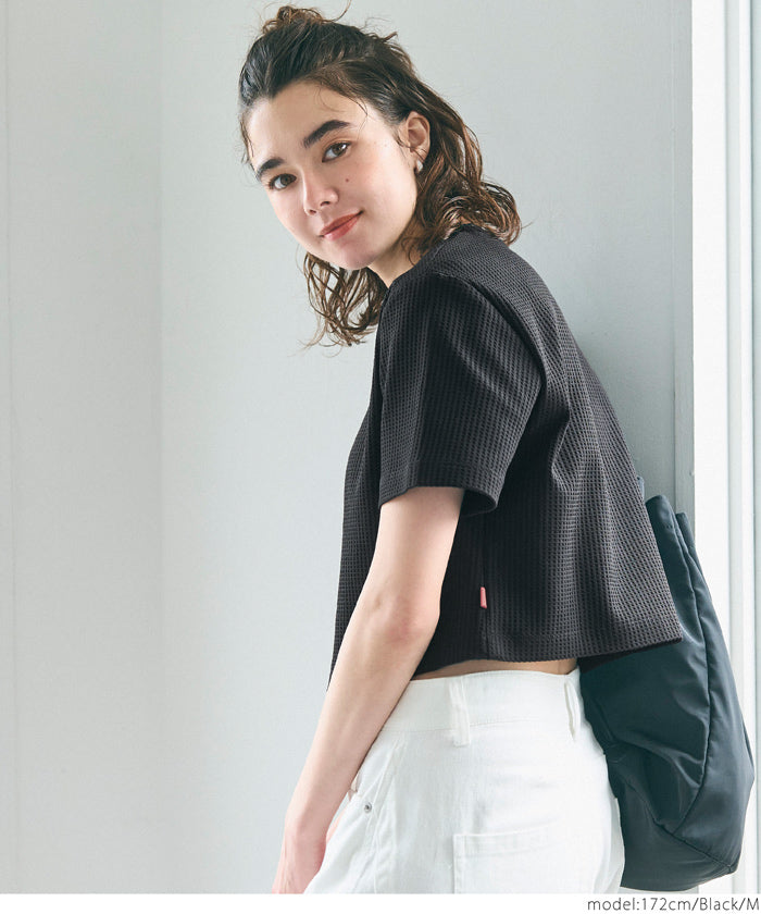 コカ coca ワッフルクロップドTシャツ （Black） Black